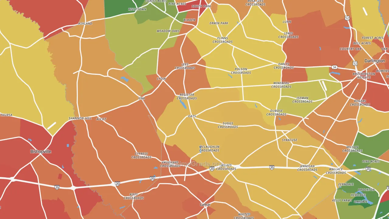 Mechanicsville, SC Map of Theft Rates