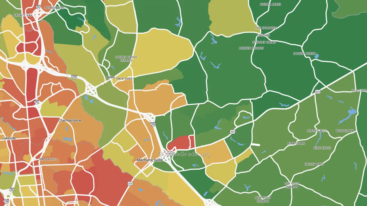 Mechanicsville, VA Map of Theft Rates