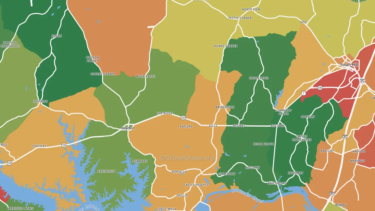 Mecklenburg County, VA Map of Theft Rates