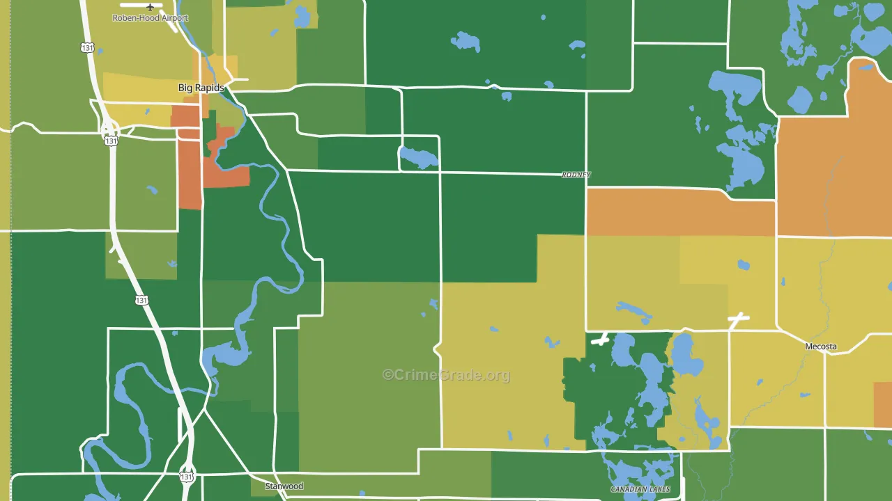 Mecosta County, MI Map of Theft Rates