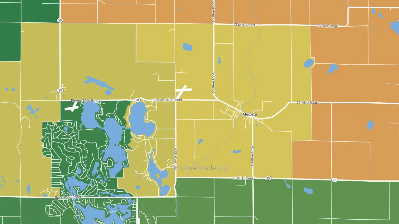 Mecosta, MI Map of Theft Rates