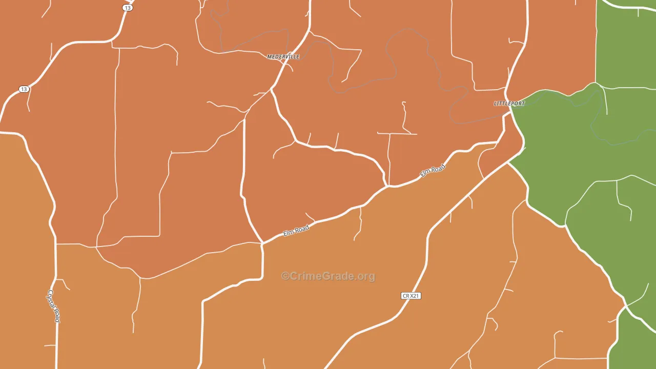 Mederville, IA Map of Theft Rates