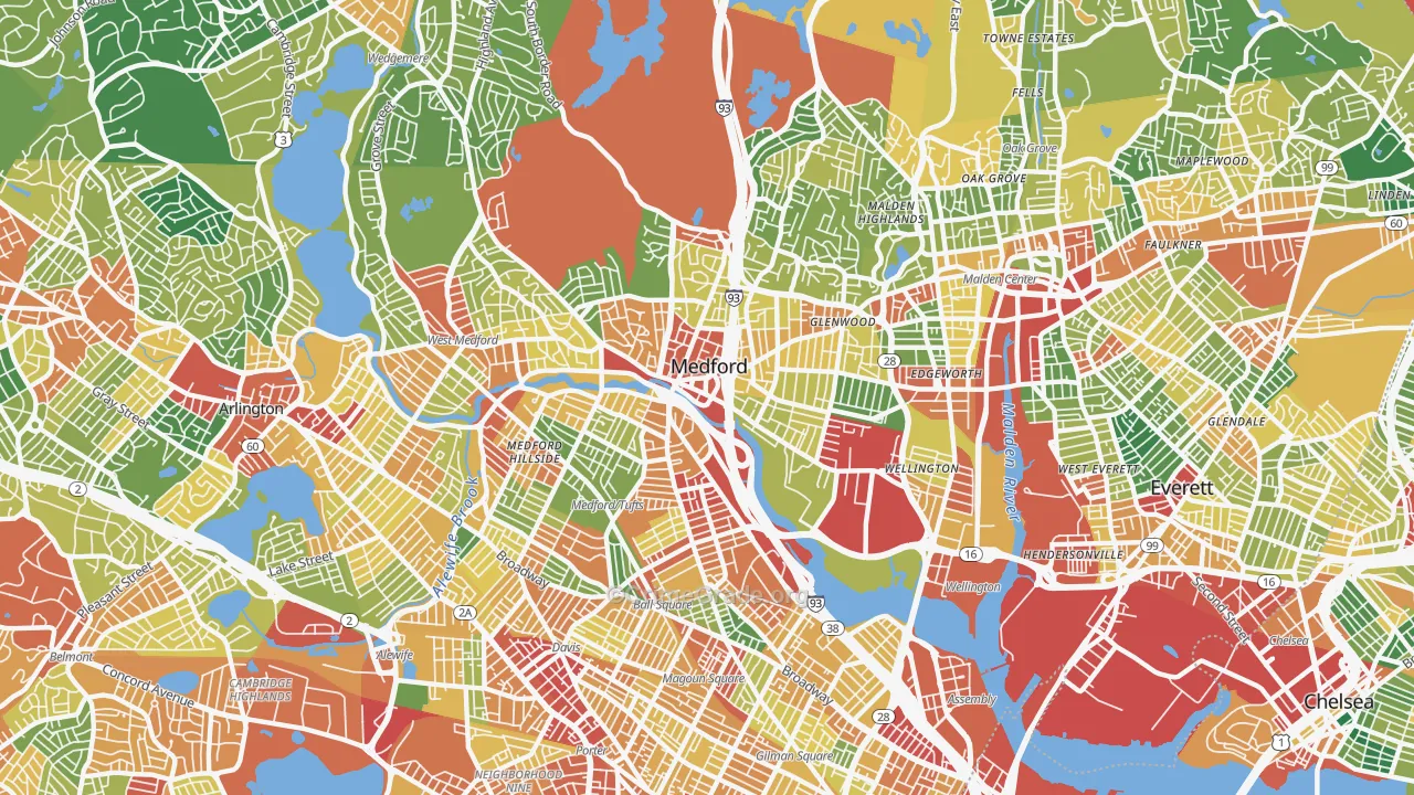 Medford, MA Map of Theft Rates