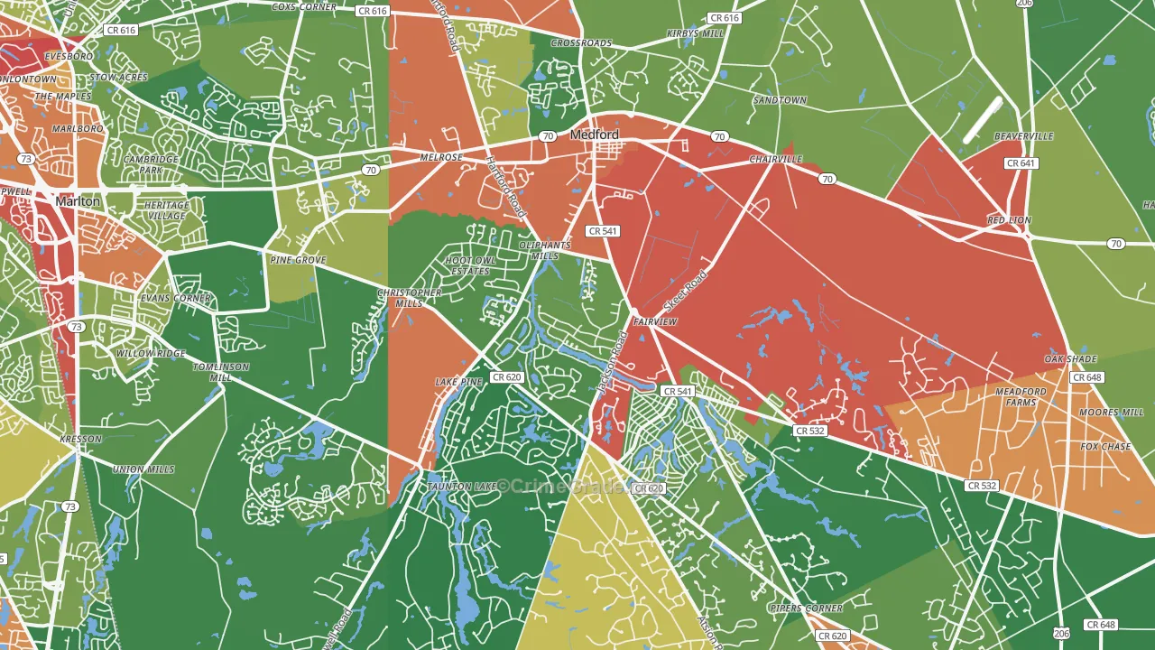 Medford, NJ Map of Theft Rates