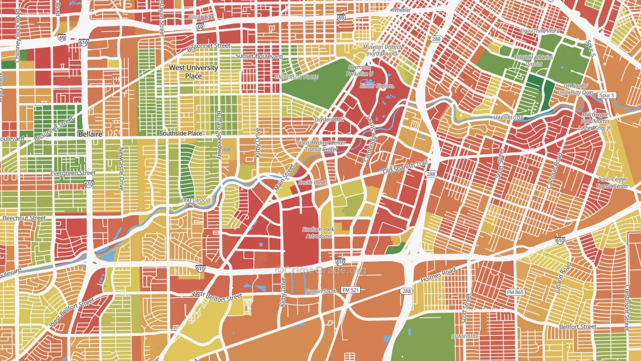 Medical, Houston, TX Map of Theft Rates