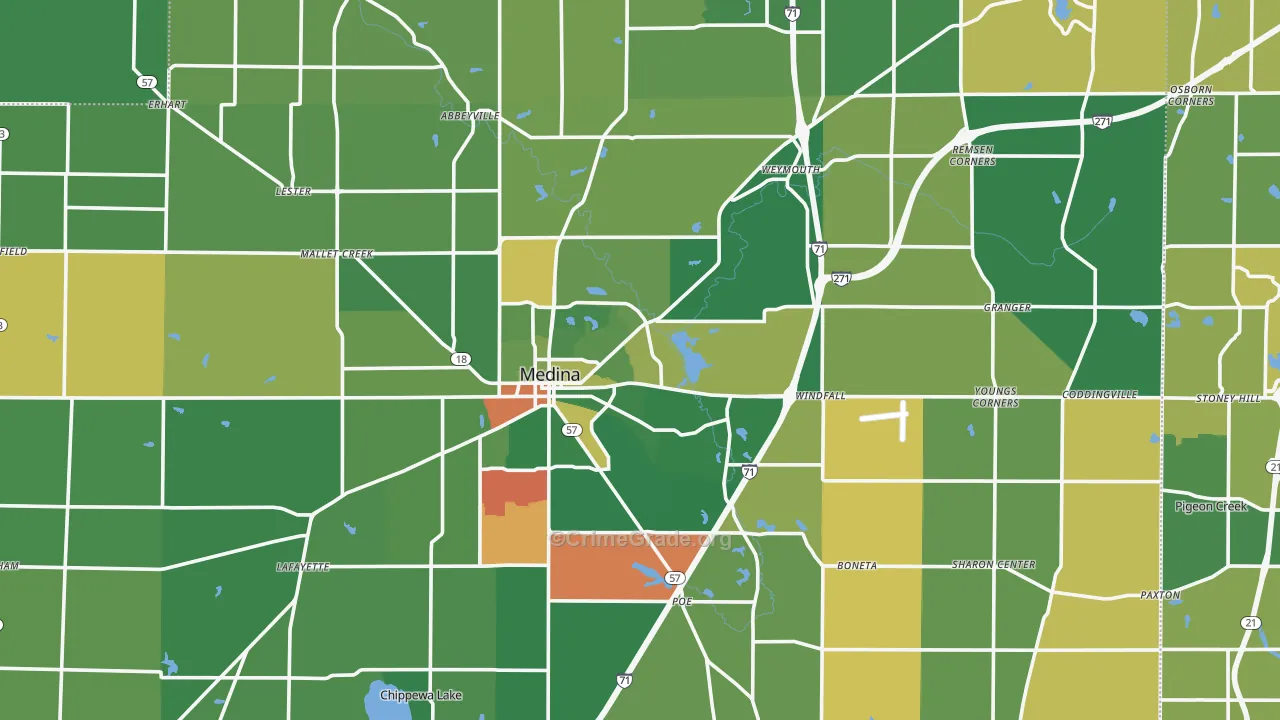 Medina County, OH Map of Theft Rates