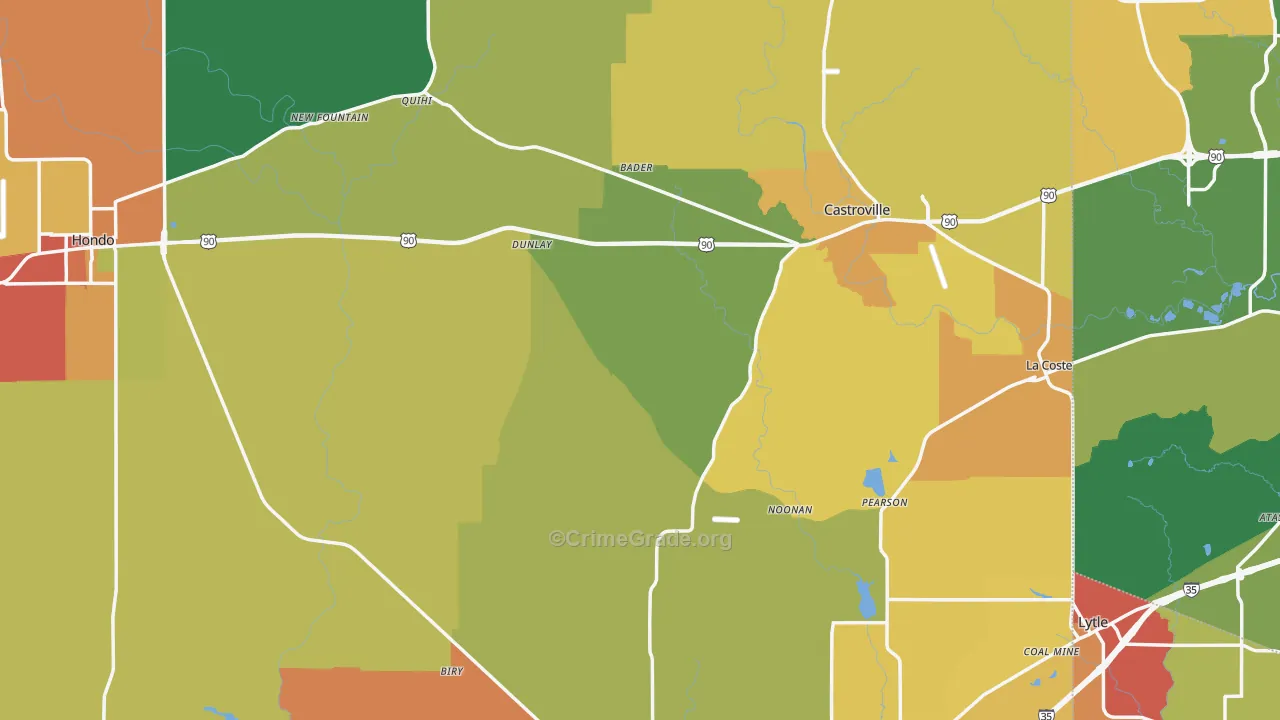 Medina County, TX Map of Theft Rates