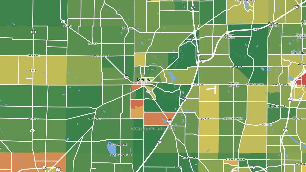 Medina, OH Map of Theft Rates