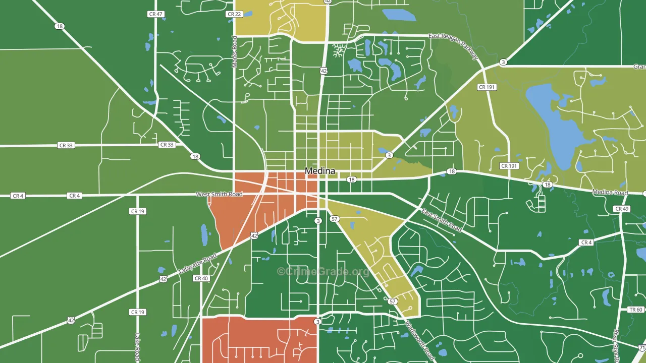 Medina Public Square Historic District, Medina, OH Map of Theft Rates
