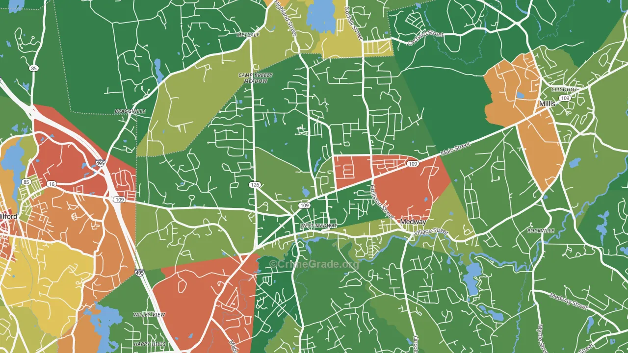 Medway, MA Map of Theft Rates