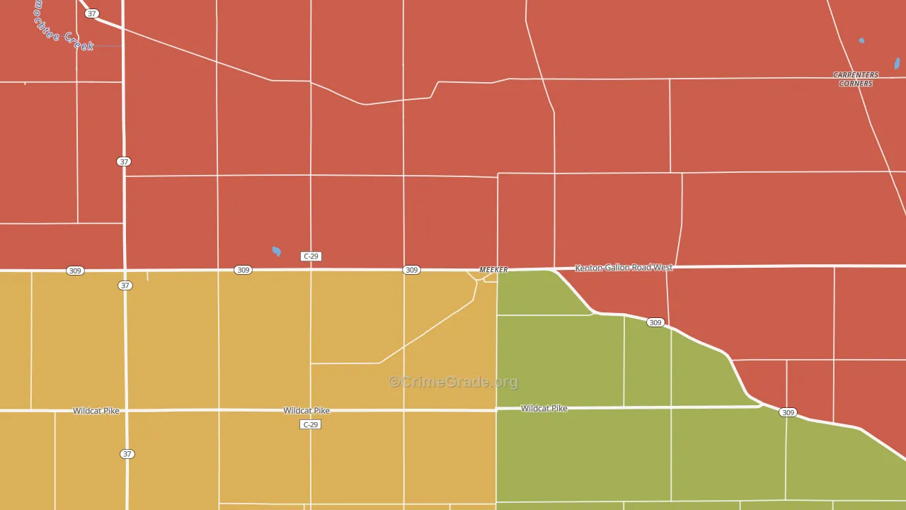 Meeker, OH Map of Theft Rates