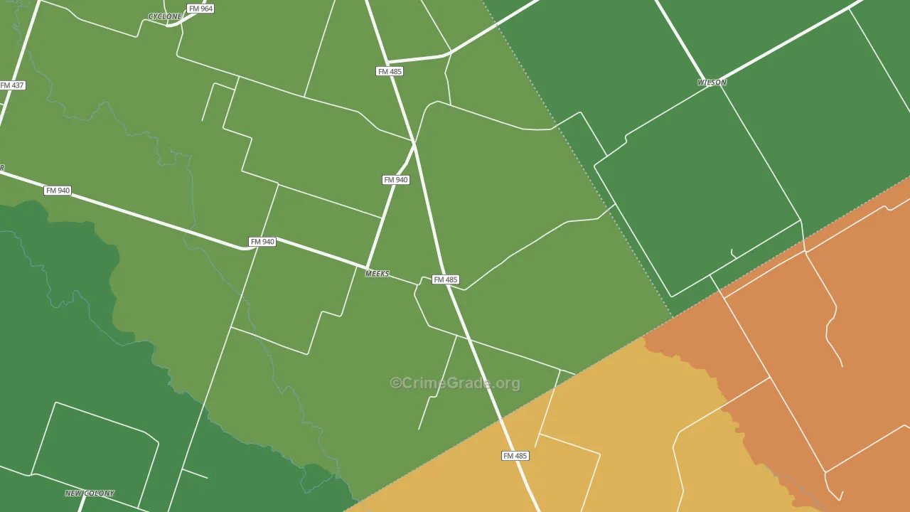 Meeks, TX Map of Theft Rates