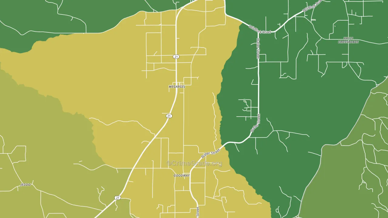 Megargel, AL Map of Theft Rates