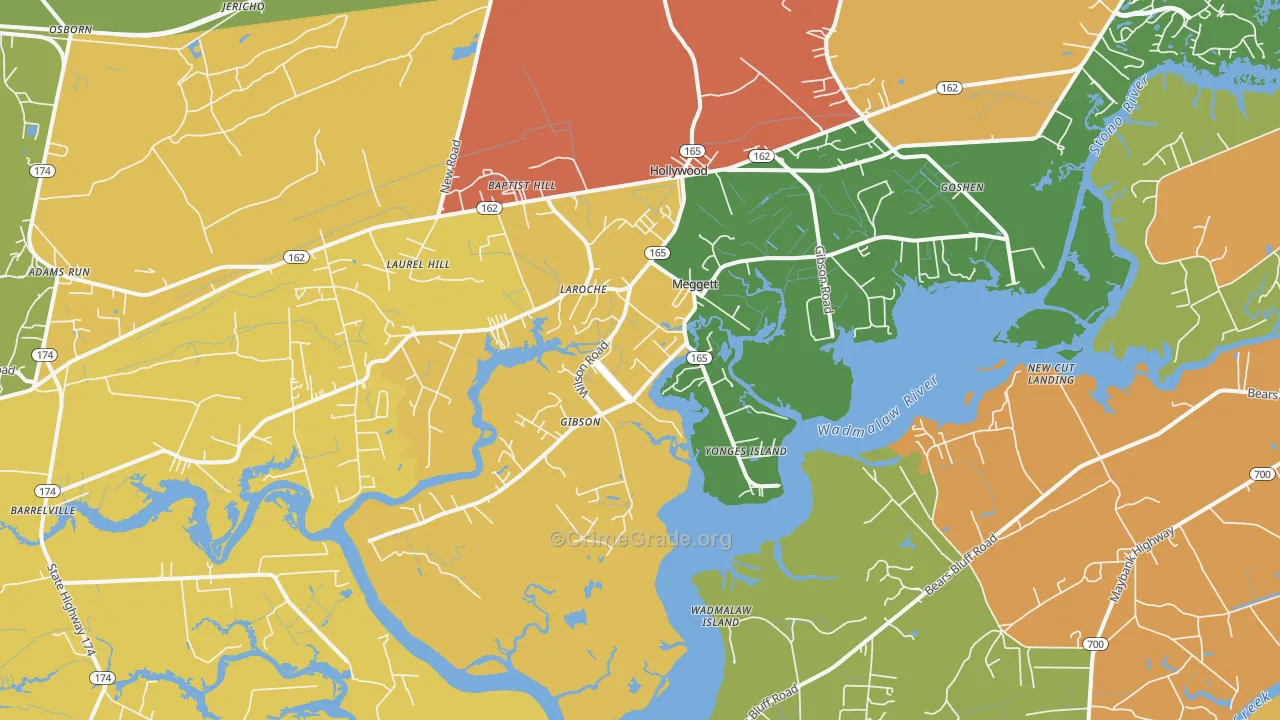 Meggett, SC Map of Theft Rates