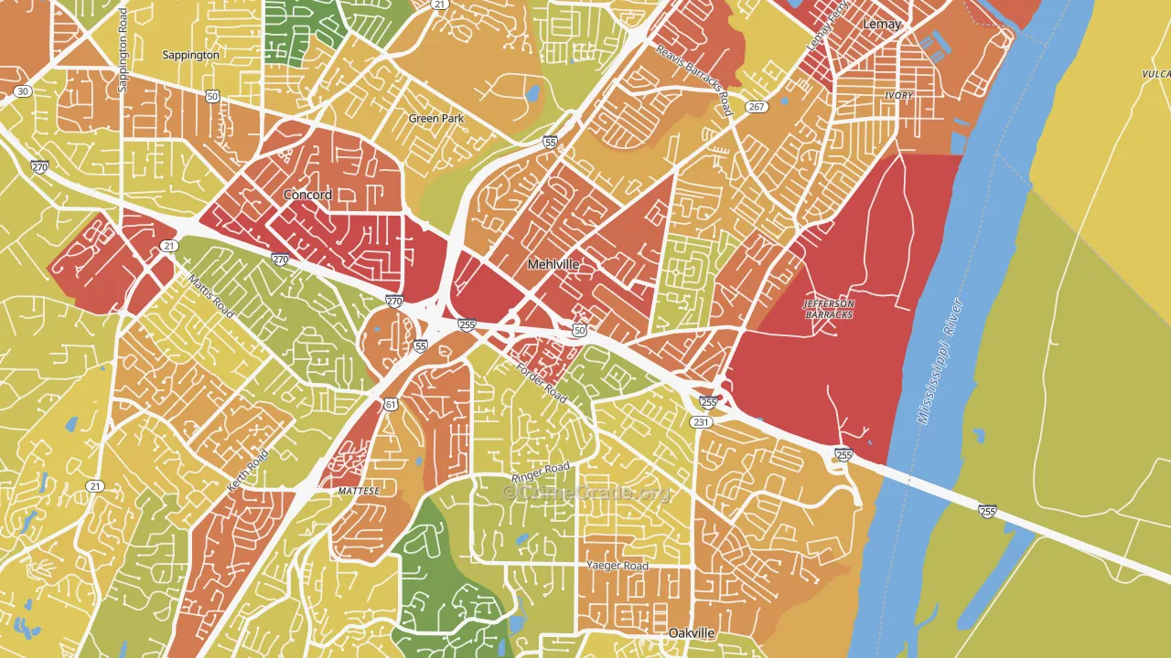 Mehlville, MO Map of Theft Rates