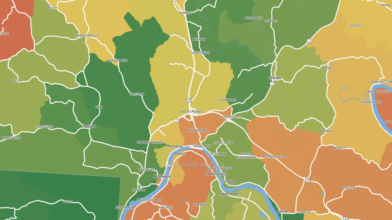 Meigs County, OH Map of Theft Rates