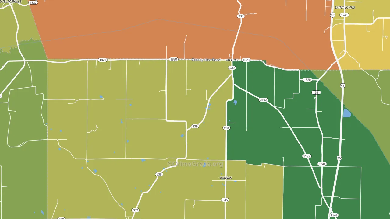 Melber, KY Map of Theft Rates