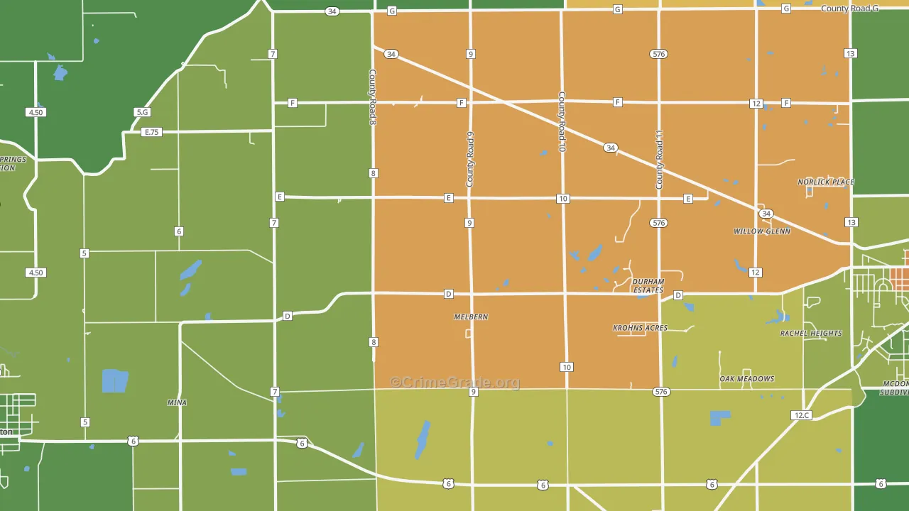 Melbern, OH Map of Theft Rates