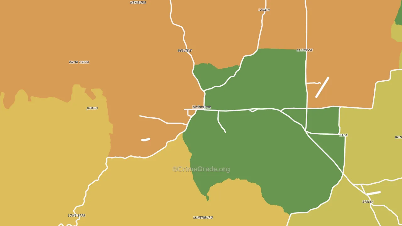Melbourne, AR Map of Theft Rates