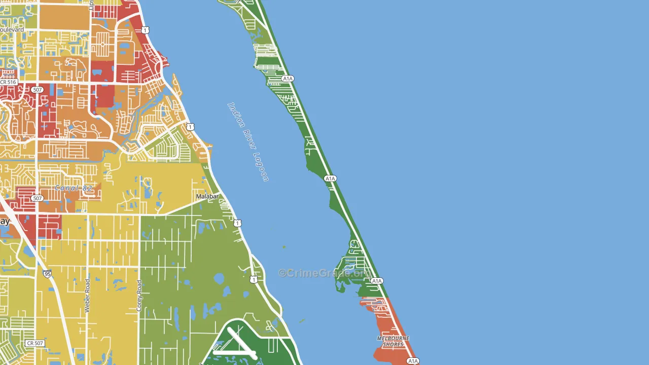 Melbourne Beach, FL Map of Theft Rates