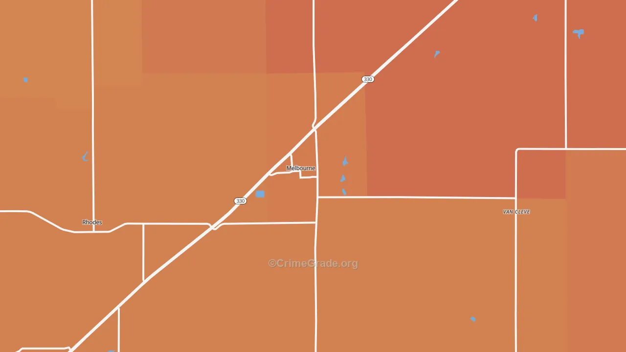 Melbourne, IA Map of Theft Rates