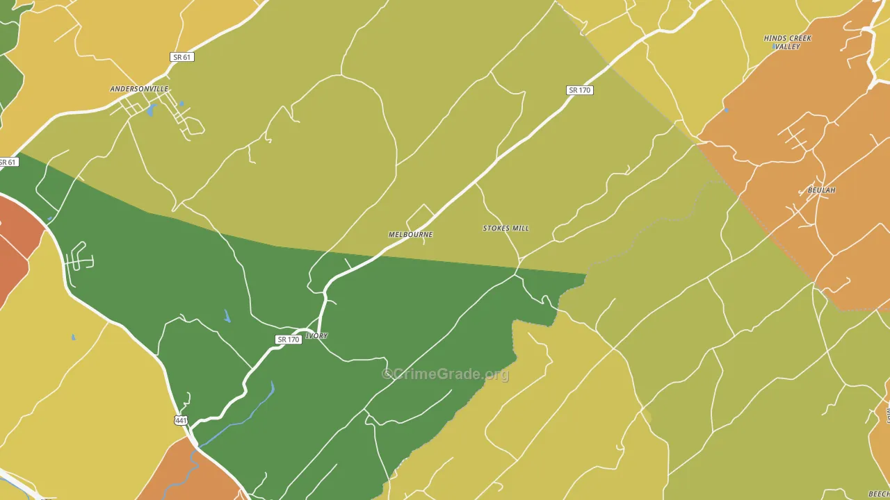 Melbourne, TN Map of Theft Rates