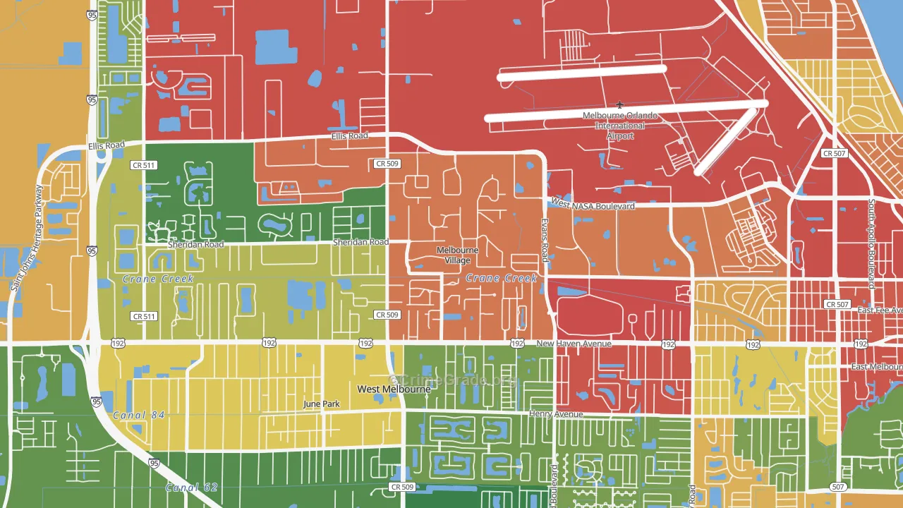 Melbourne Village, FL Map of Theft Rates