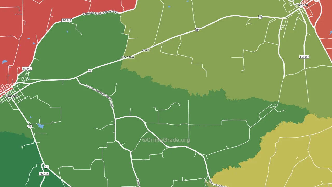 Meldrum, TX Map of Theft Rates