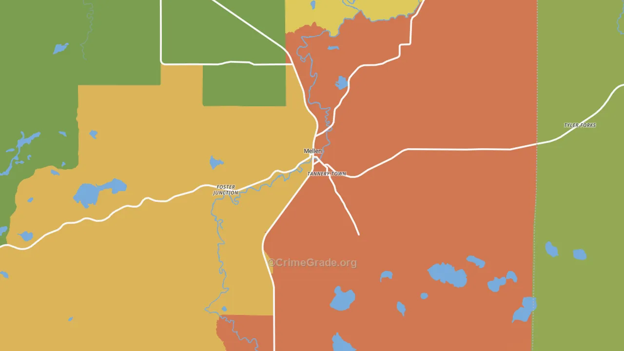 Mellen, WI Map of Theft Rates