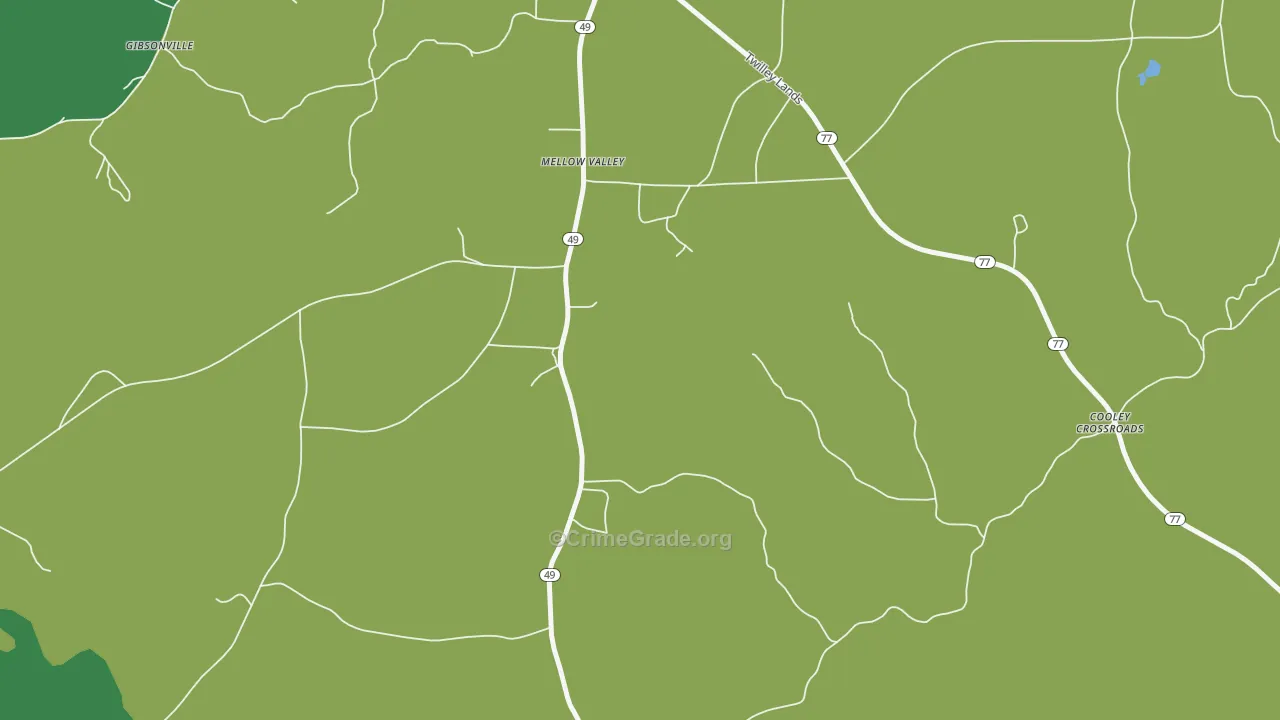 Mellow Valley, AL Map of Theft Rates