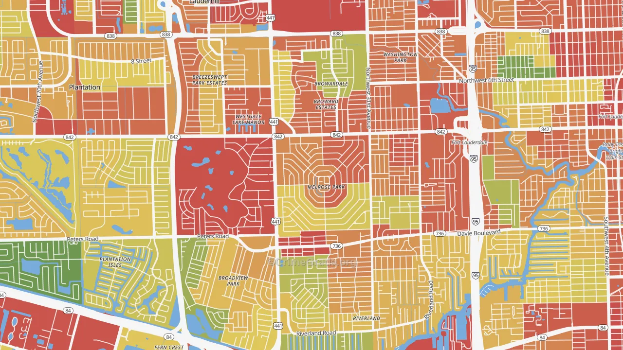 Melrose Park, Fort Lauderdale, FL Map of Theft Rates