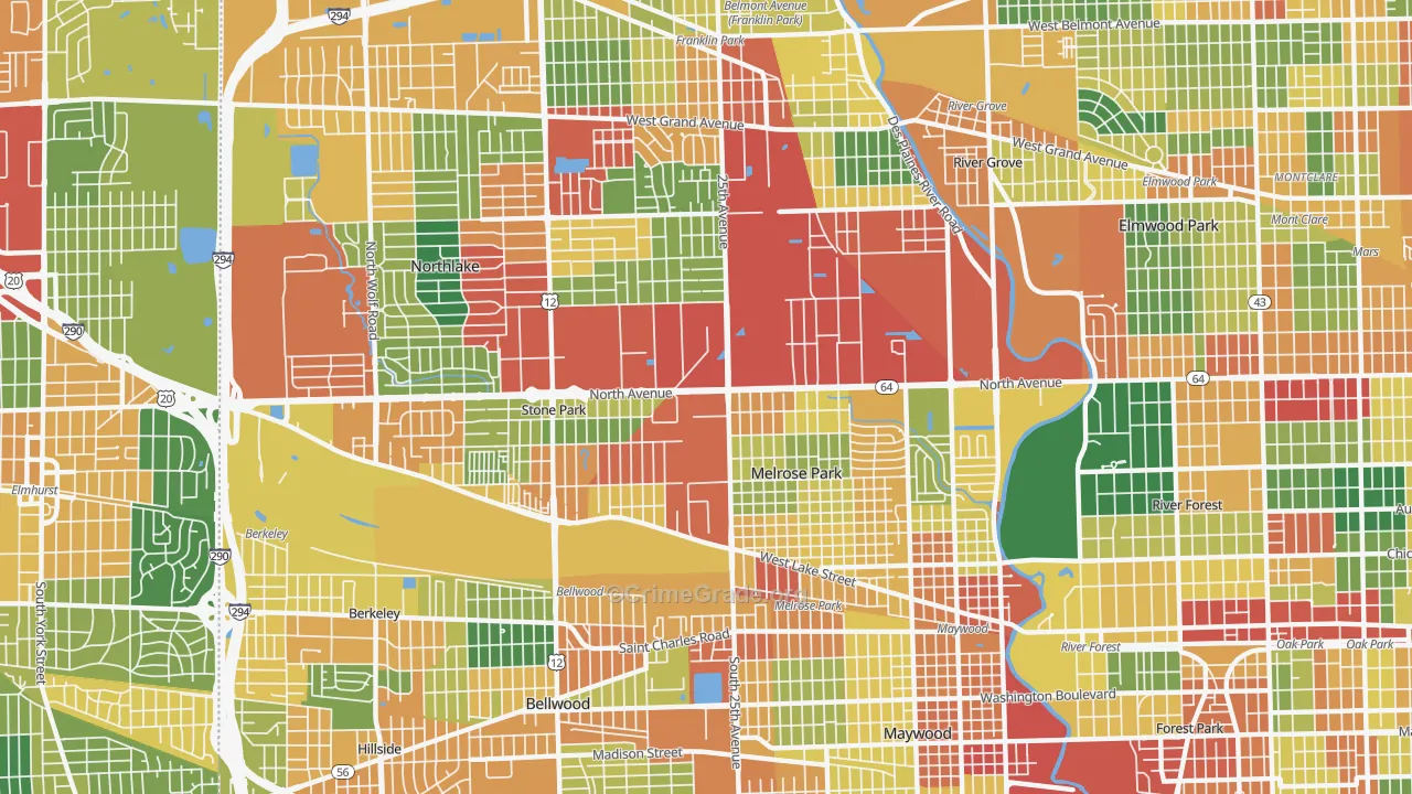 Melrose Park, IL Map of Theft Rates