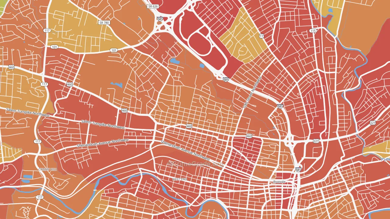 Melrose-Rugby, Roanoke, VA Map of Theft Rates