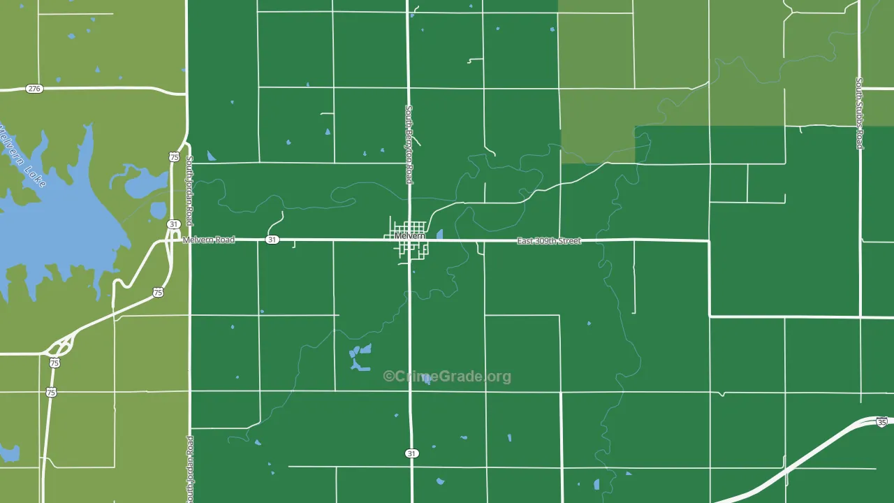 Melvern, KS Map of Theft Rates
