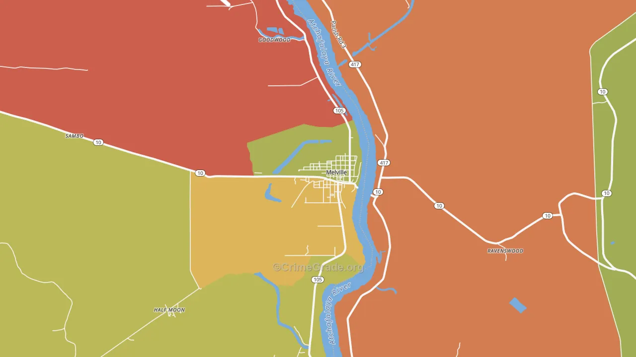 Melville, LA Map of Theft Rates