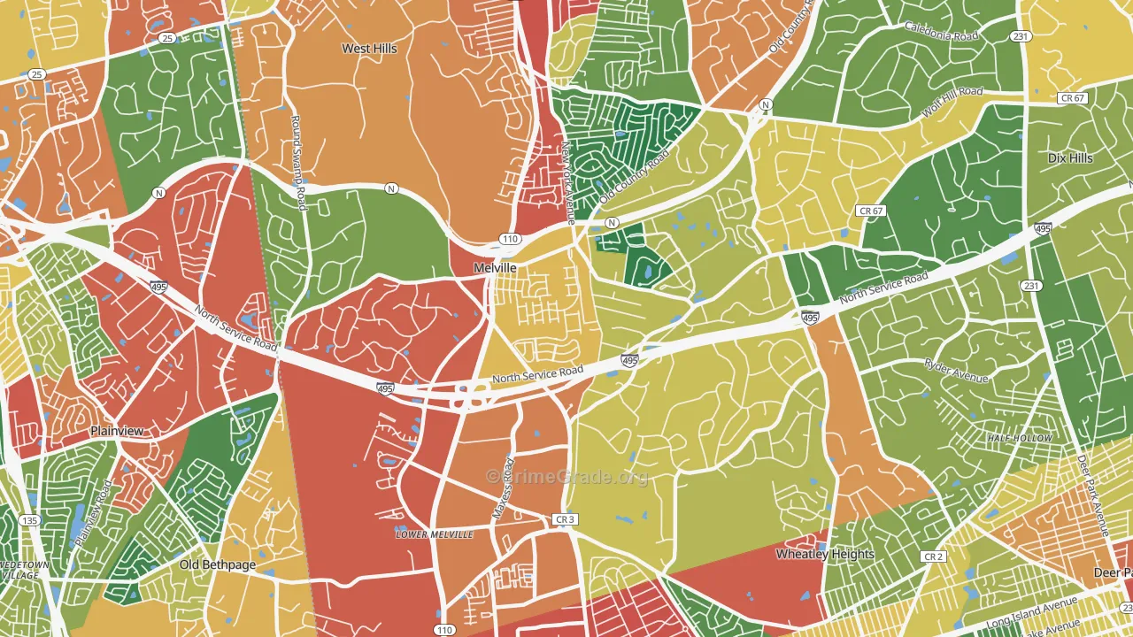 Melville, NY Map of Theft Rates