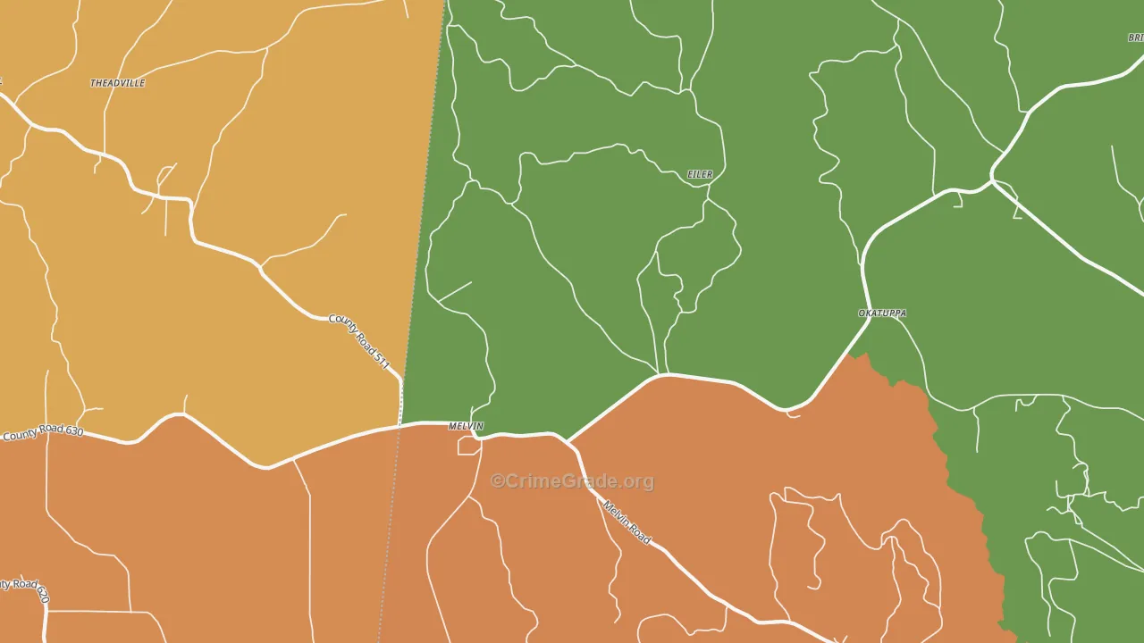 Melvin, AL Map of Theft Rates
