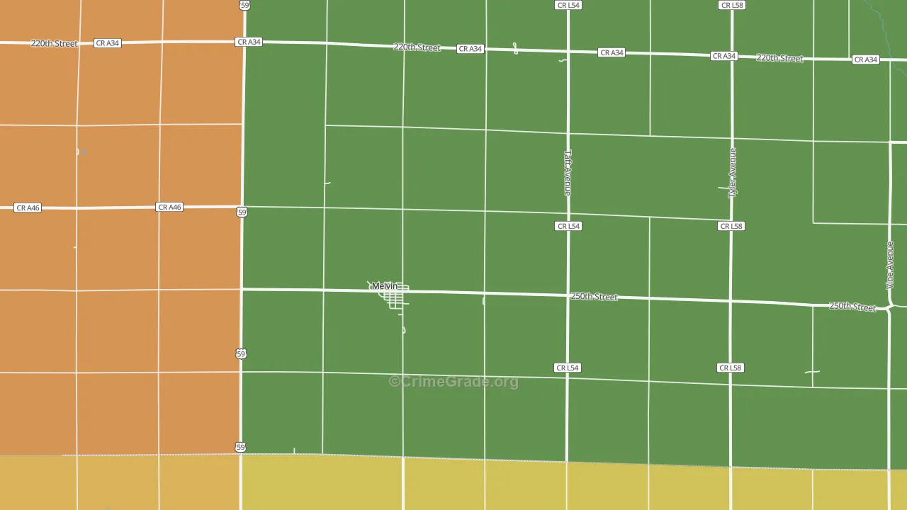 Melvin, IA Map of Theft Rates