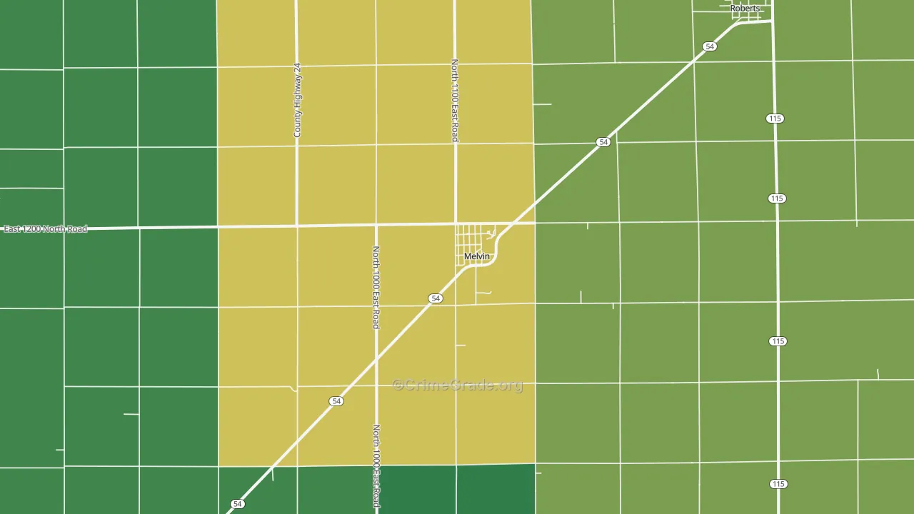 Melvin, IL Map of Theft Rates