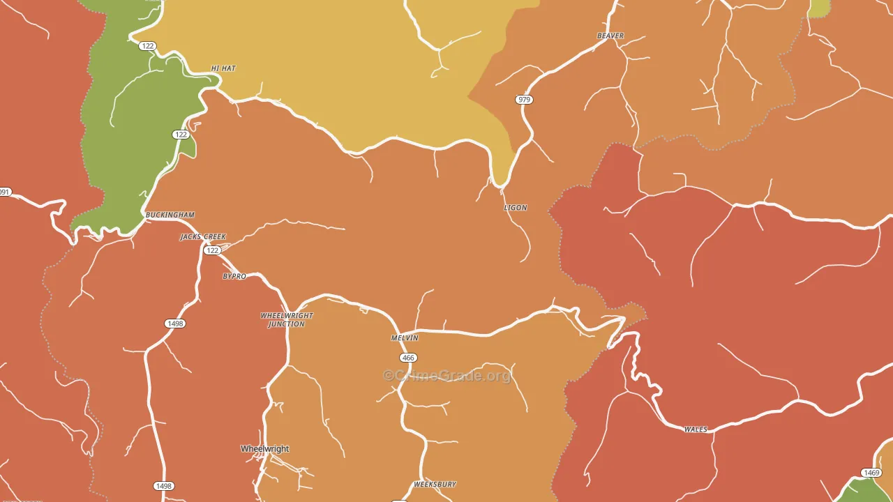 Melvin, KY Map of Theft Rates