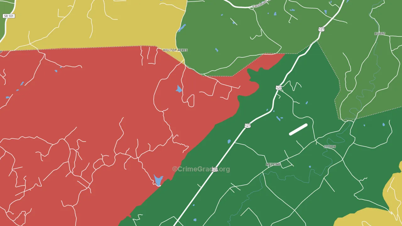 Melvine, TN Map of Theft Rates