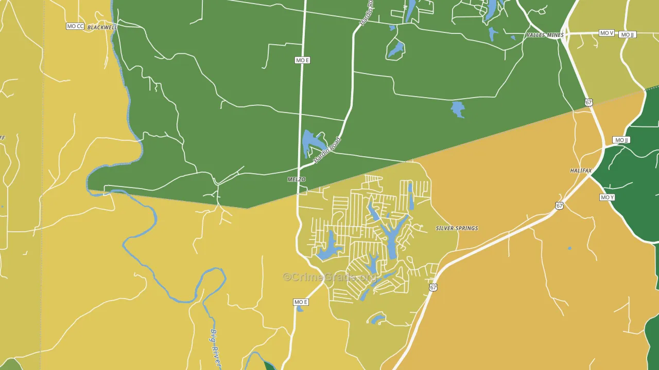 Melzo, MO Map of Theft Rates