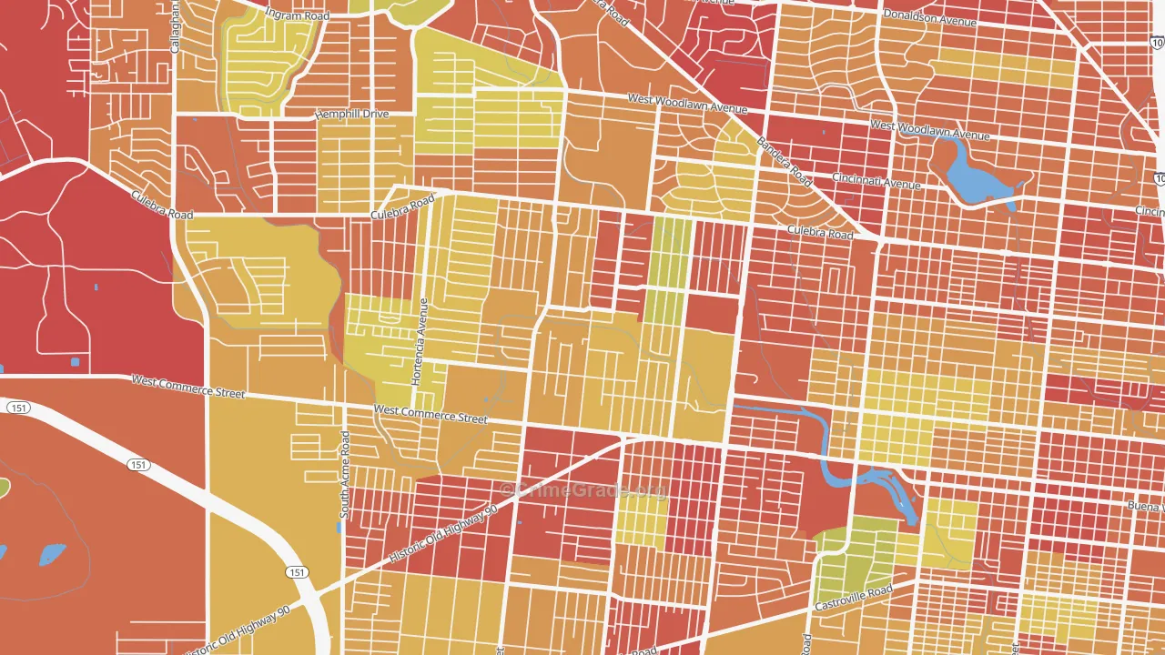 Memorial Heights, San Antonio, TX Map of Theft Rates