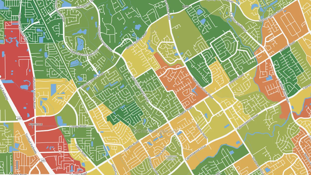 Memorial Northwest, Spring, TX Map of Theft Rates