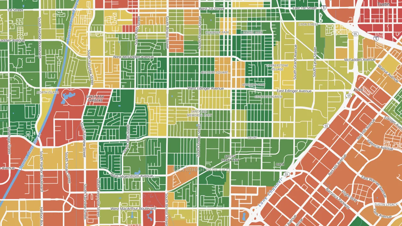 Memorial Park, Santa Ana, CA Map of Theft Rates