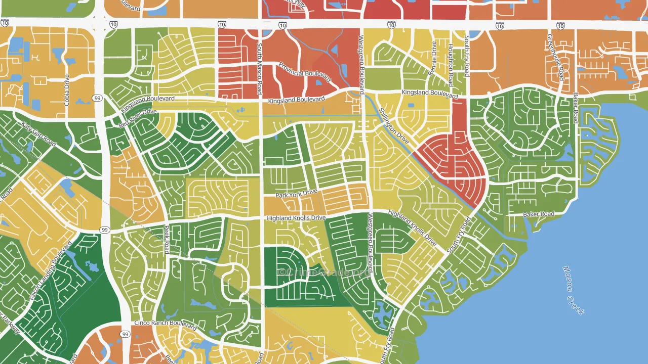 Memorial Parkway, Katy, TX Map of Theft Rates