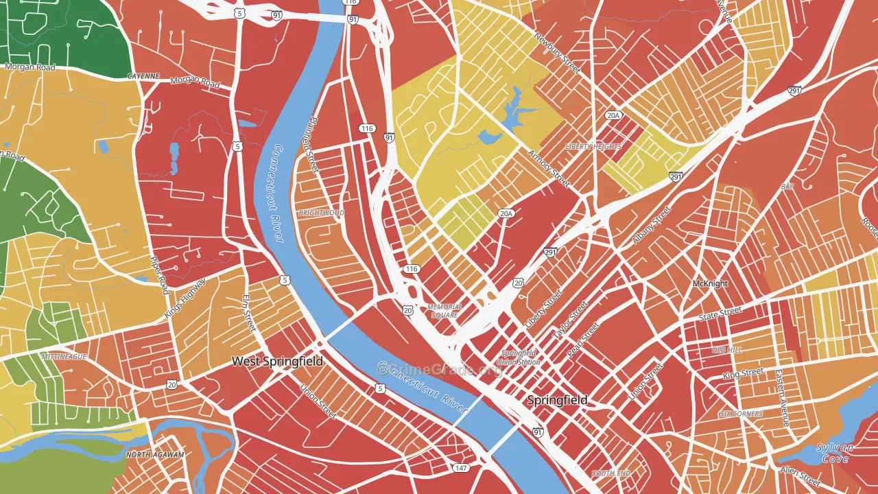 Memorial Square, Springfield, MA Map of Theft Rates