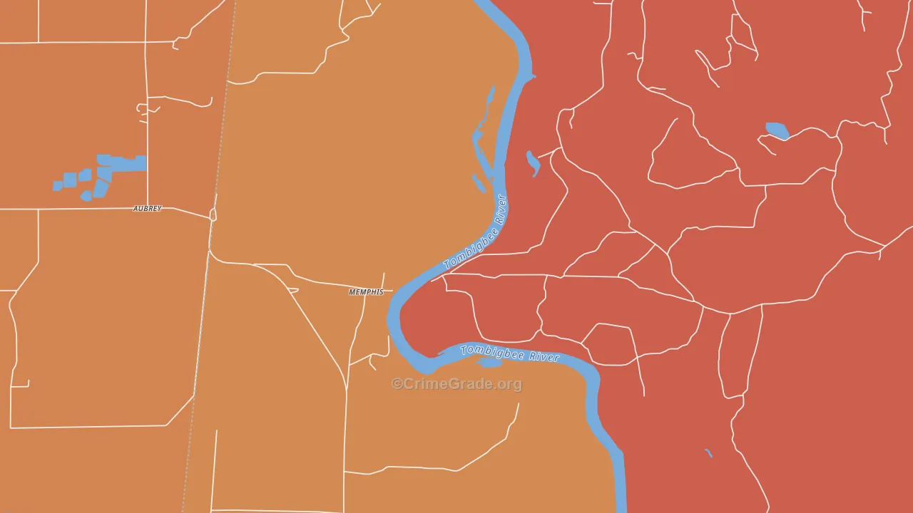 Memphis, AL Map of Theft Rates