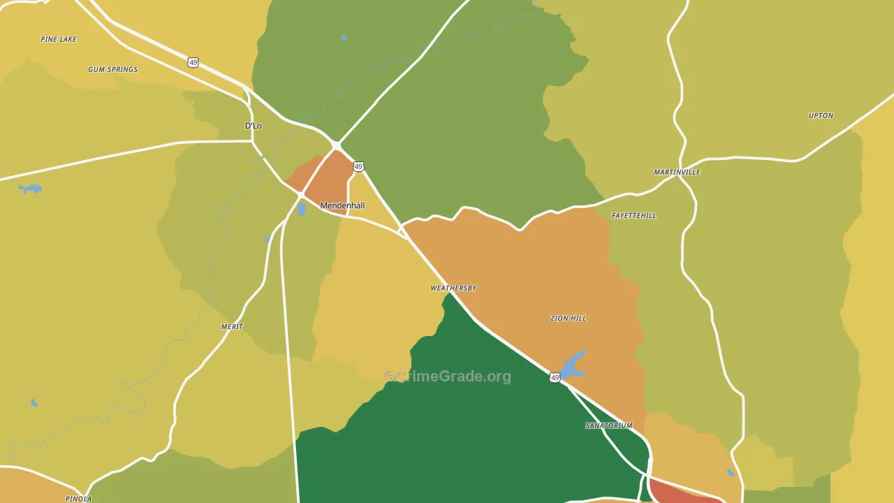 Mendenhall, MS Map of Theft Rates