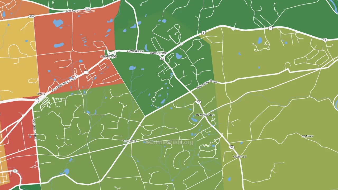 Mendenhall, PA Map of Theft Rates